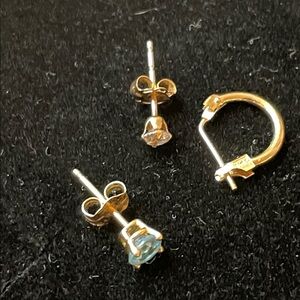 14k gold earrings Elegant Gold and Blue Stone Earrings